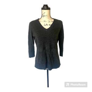 Karen Scott Petites Grey V-Neck Quarter Sleeve Sweater